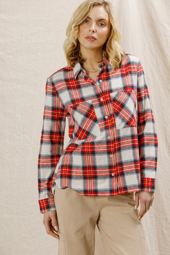 Red Long Sleeve Plaid Button Down