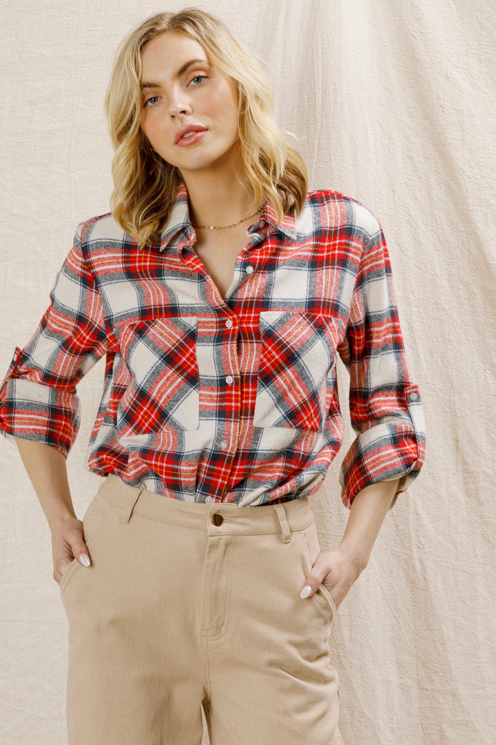 Red Long Sleeve Plaid Button Down