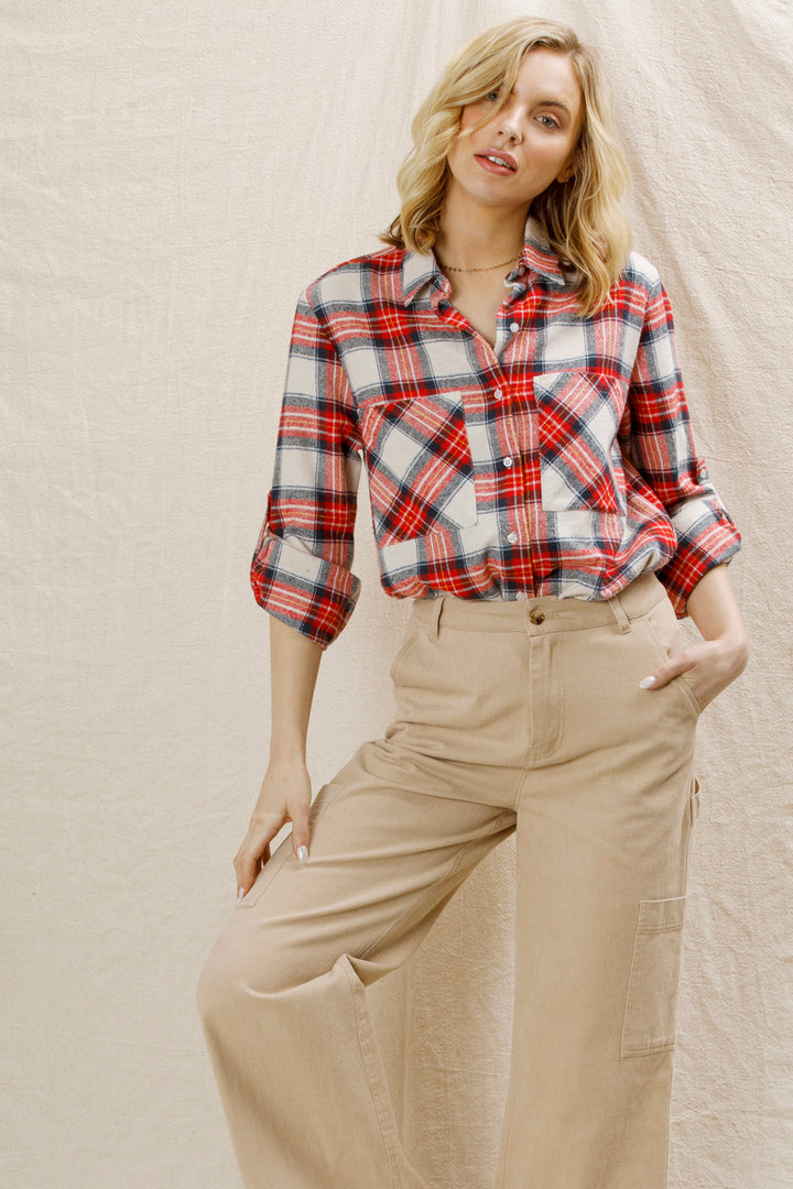 Red Long Sleeve Plaid Button Down