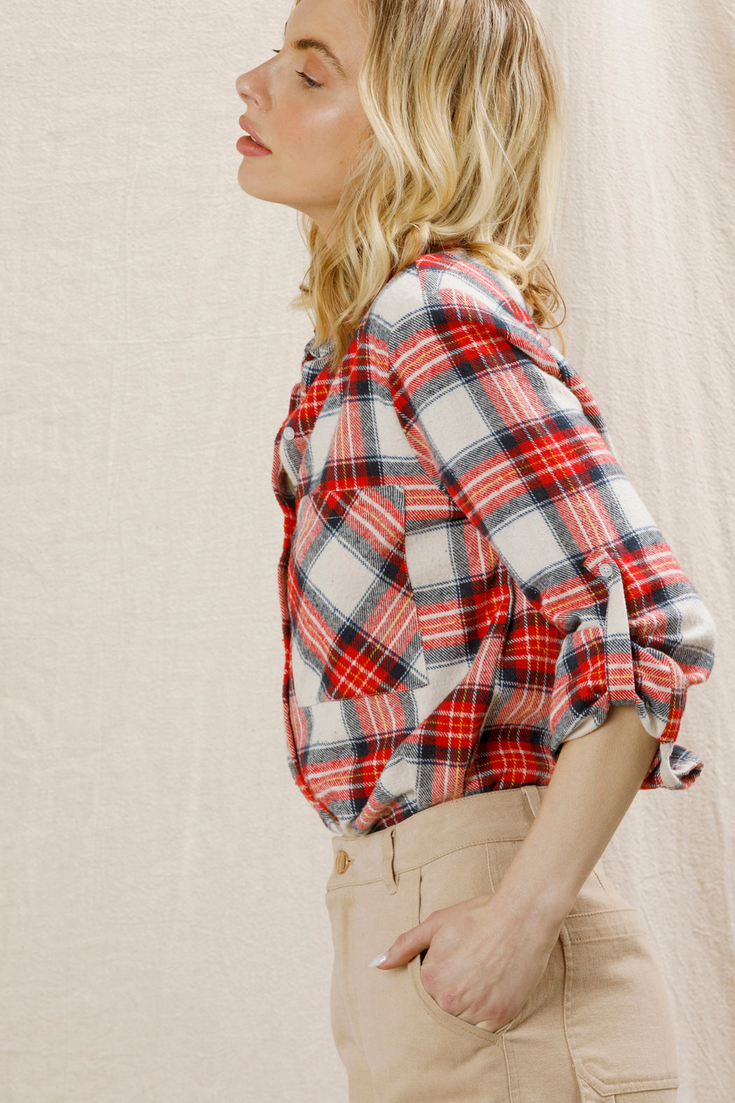 Red Long Sleeve Plaid Button Down