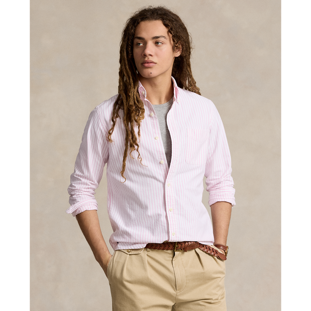 Long Sleeve Classic Oxford Shirt with Pocket in White New Rose