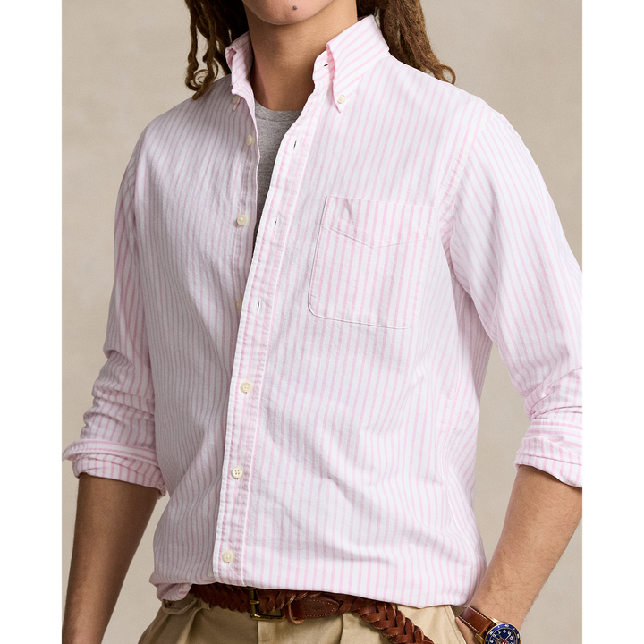 Long Sleeve Classic Oxford Shirt with Pocket in White New Rose