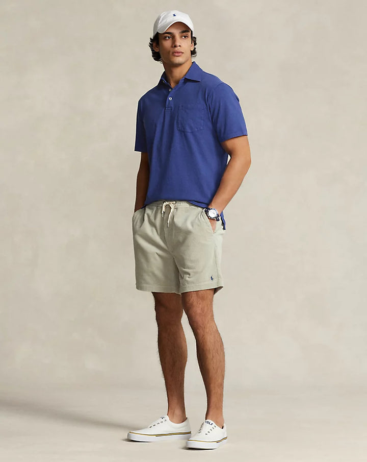 Short Sleeve Cotton Linen Polo with Pocket in Beach Royal - Madison's Niche 