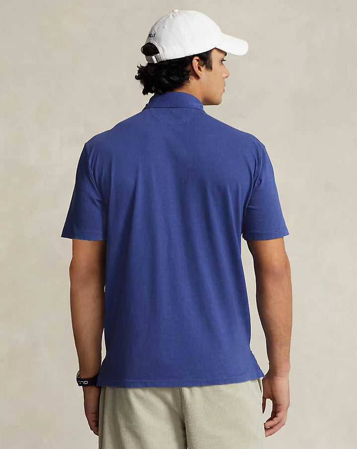 Short Sleeve Cotton Linen Polo with Pocket in Beach Royal - Madison's Niche 