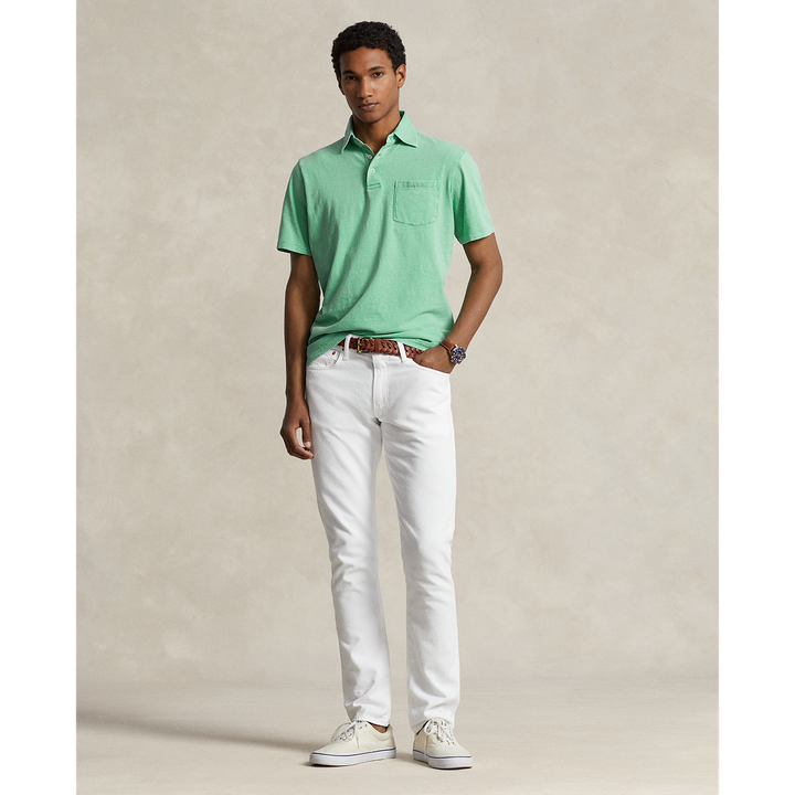 Short Sleeve Cotton Linen Polo with Pocket in Celadon