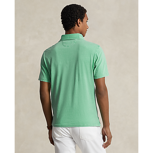 Short Sleeve Cotton Linen Polo with Pocket in Celadon