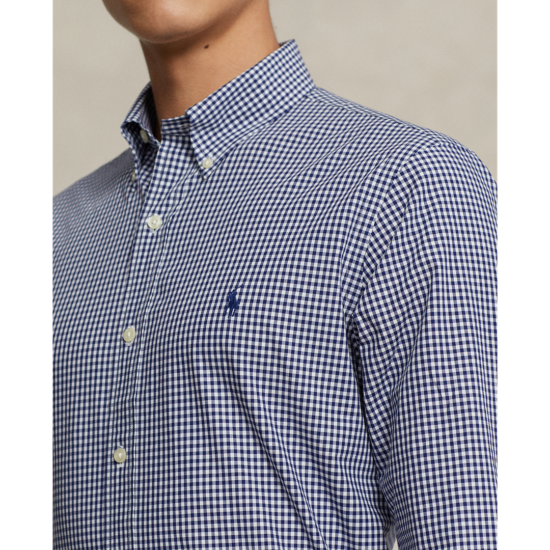 Long Sleeve Poplin Sport Shirt in Navy & White