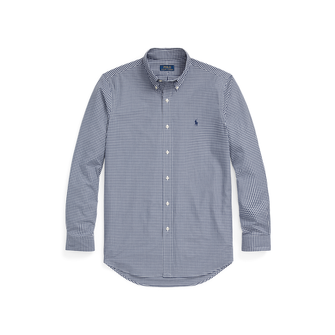 Long Sleeve Poplin Sport Shirt in Navy & White