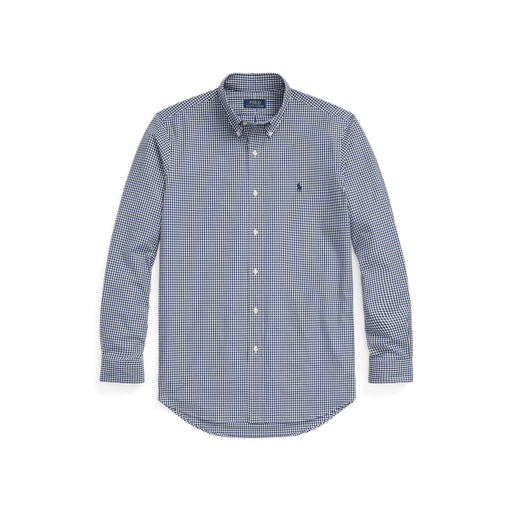 Long Sleeve Poplin Sport Shirt in Navy & White