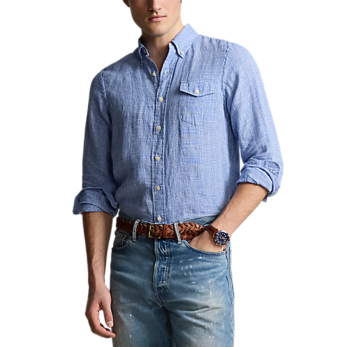 Long Sleeve Linen Sport Shirt with Pocket