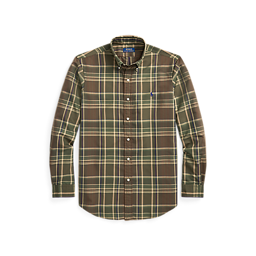 Long Sleeve Oxford Sport Shirt in Olive Brown Multi