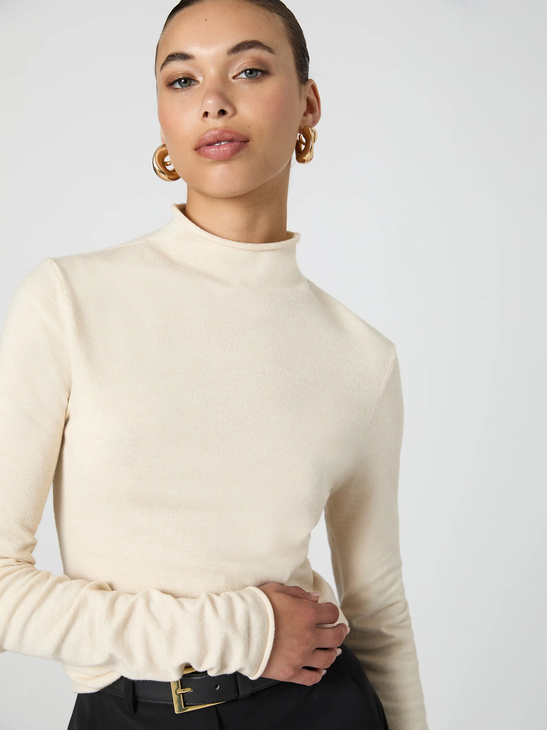 Cosysoft Fitted High Neck Jumper in Oatmeal