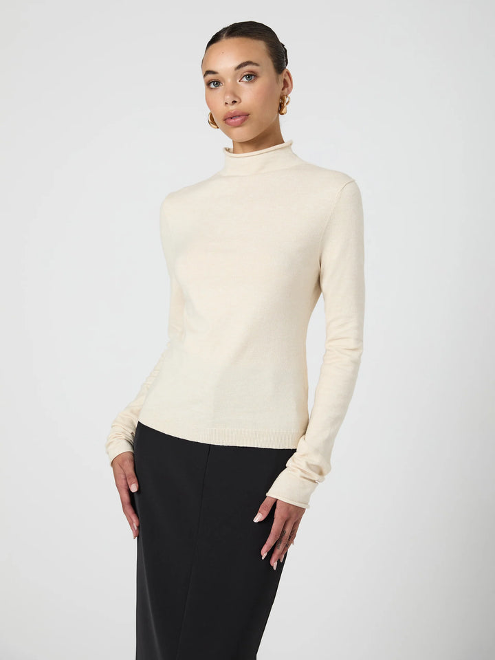 Cosysoft Fitted High Neck Jumper in Oatmeal