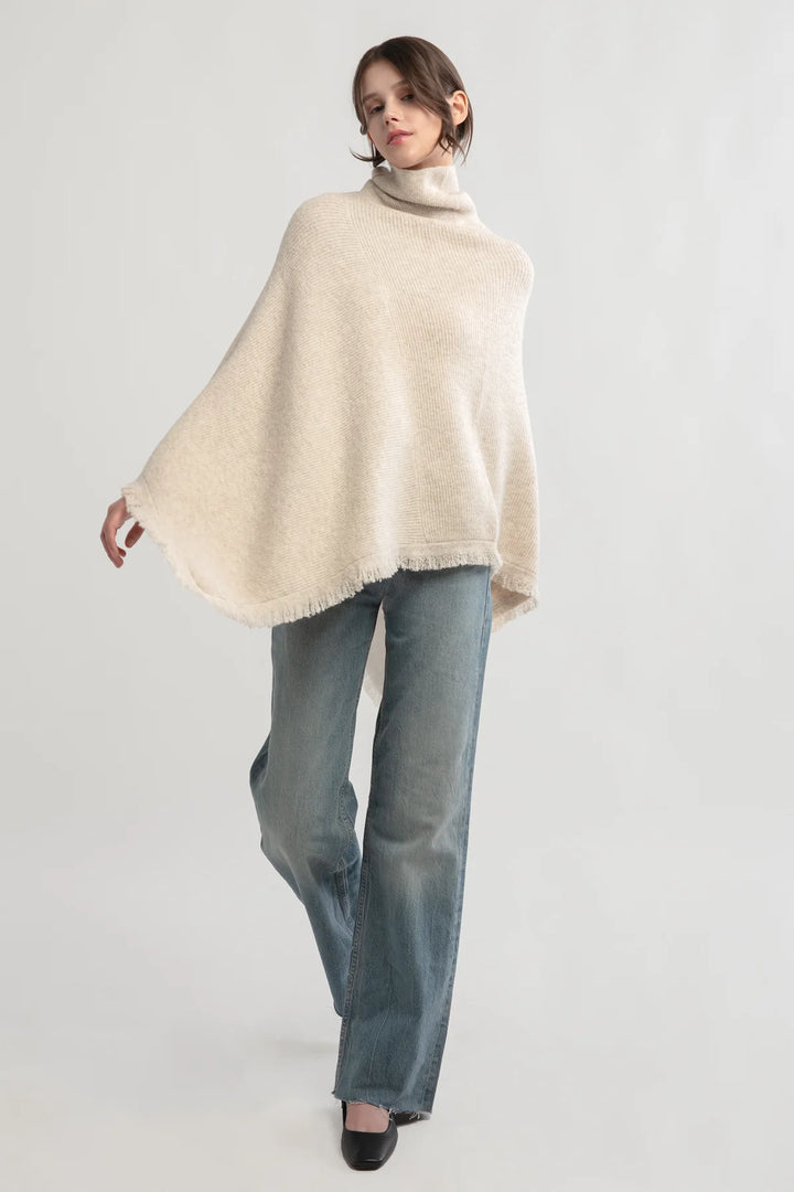 Tassel Knit Cape Poncho in Tan