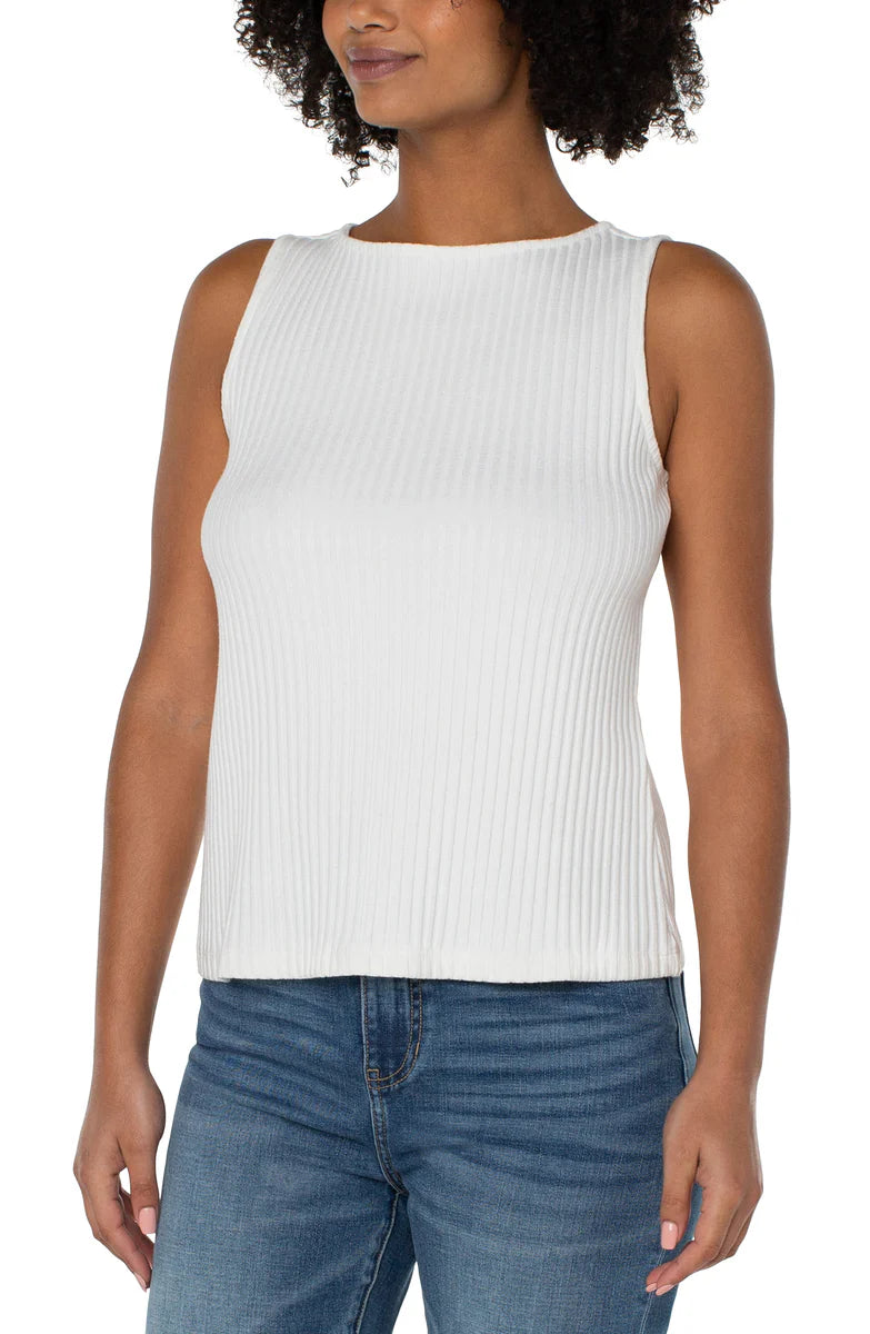 Sleeveless Boat Rib Knit Top in Snow