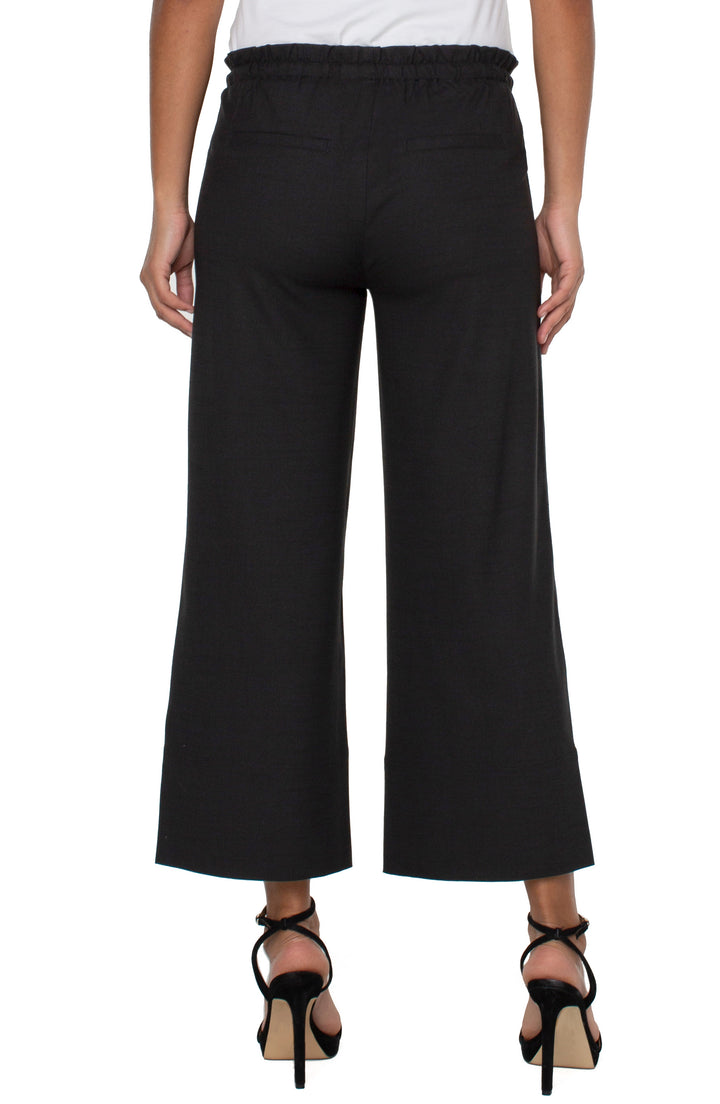 Tie Waist Wide Leg Crop in Black