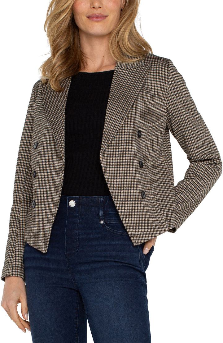 Open Front Blazer in Black Tan Check