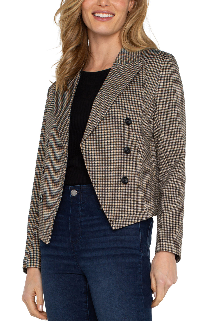 Open Front Blazer in Black Tan Check