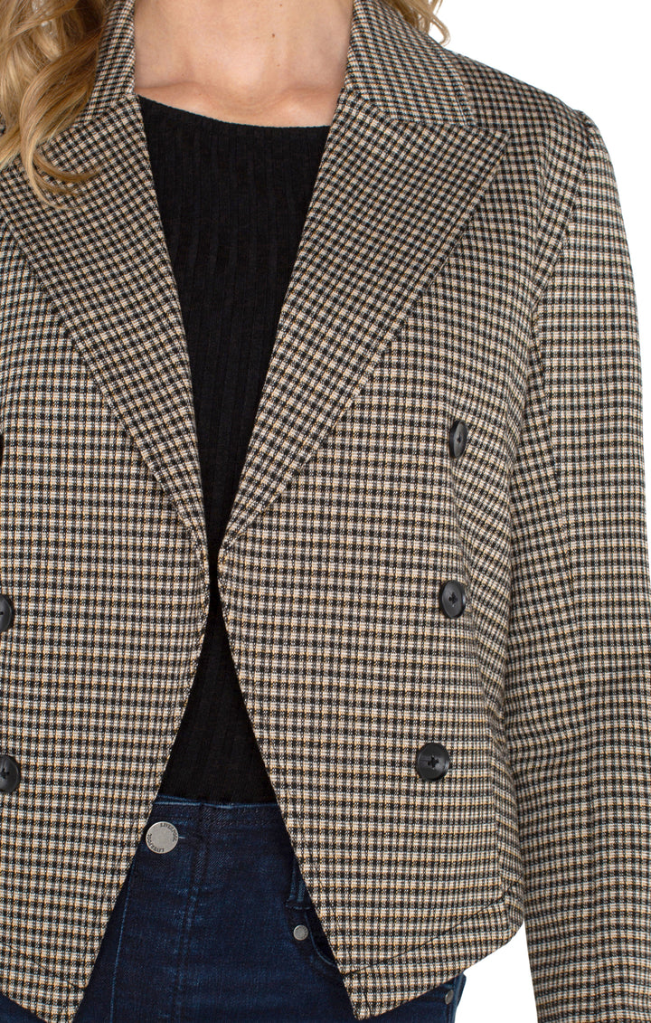 Open Front Blazer in Black Tan Check