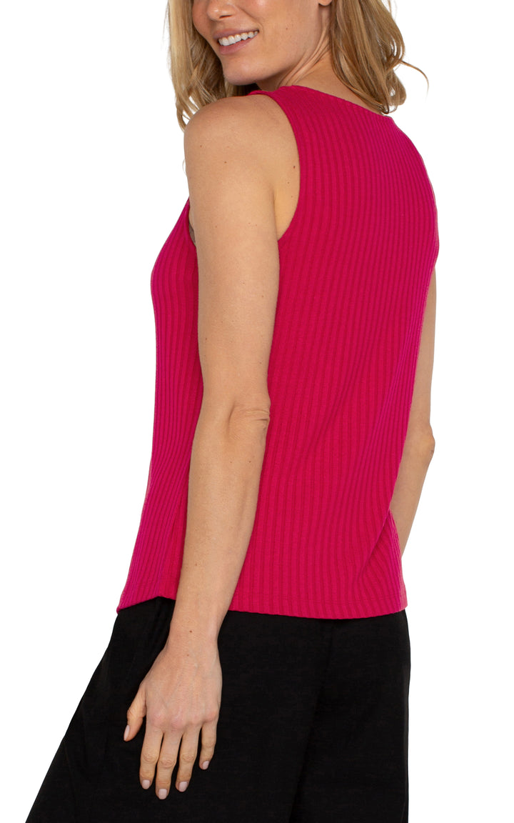 Sleeveless Neck Rib Knit Top in Star Ruby