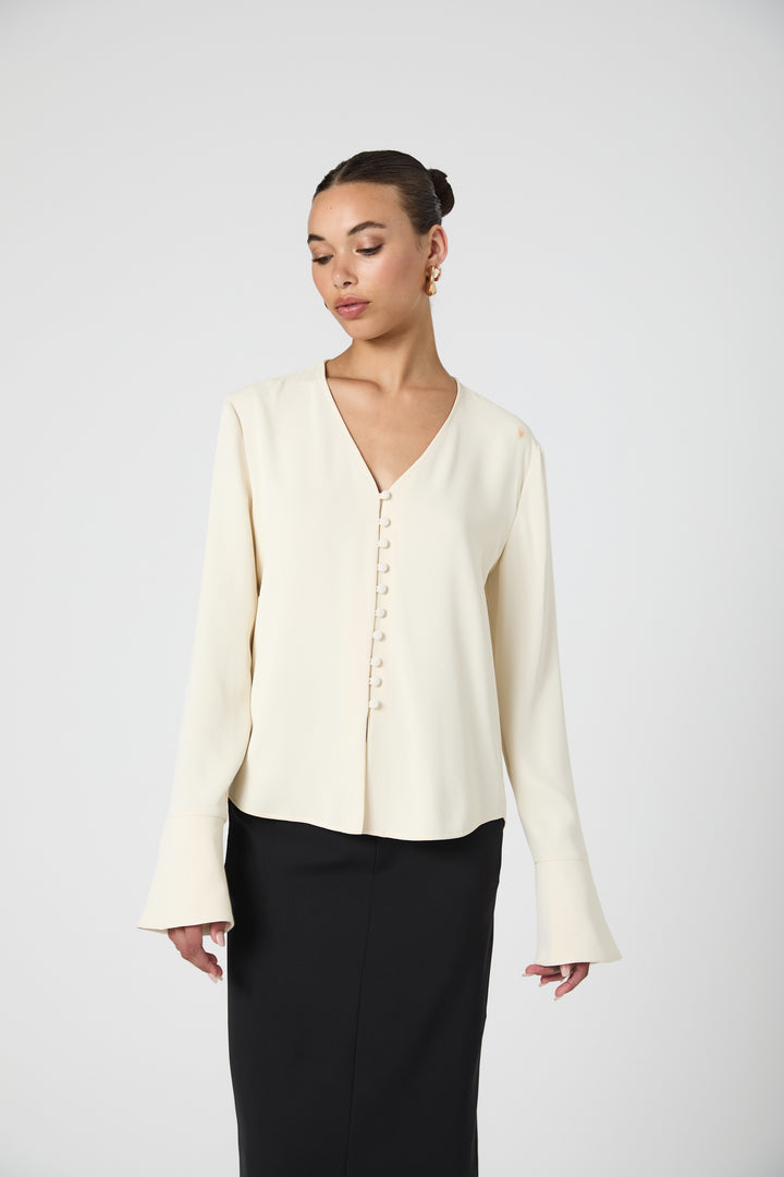 Carmen Crepe Bell Sleeve Shirt