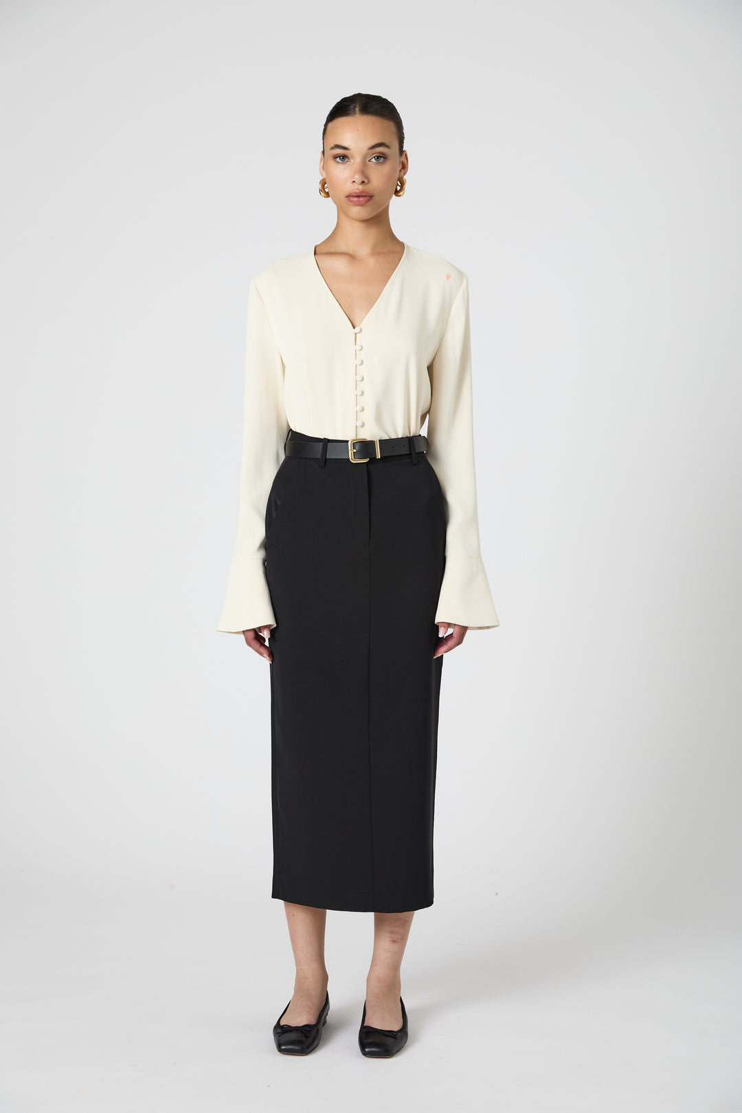 Carmen Crepe Bell Sleeve Shirt