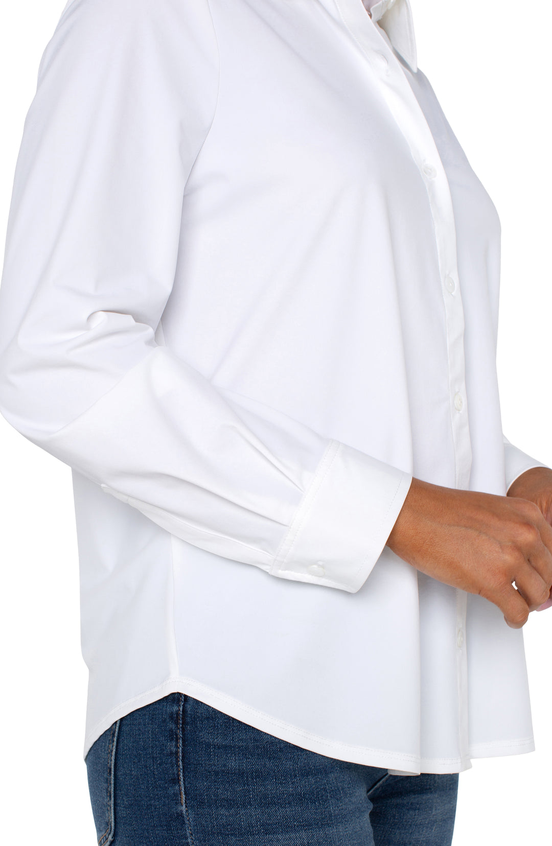 Button Front Knit Shirt in White