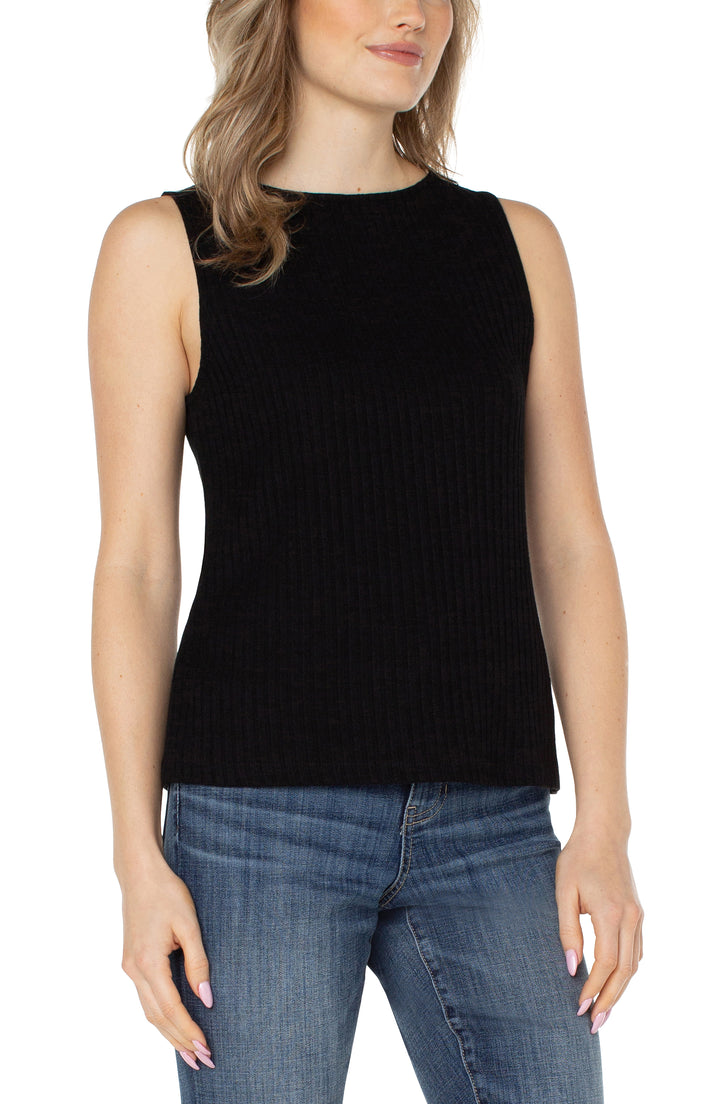 Slvls Boat Neck Rib Knit Top in Black