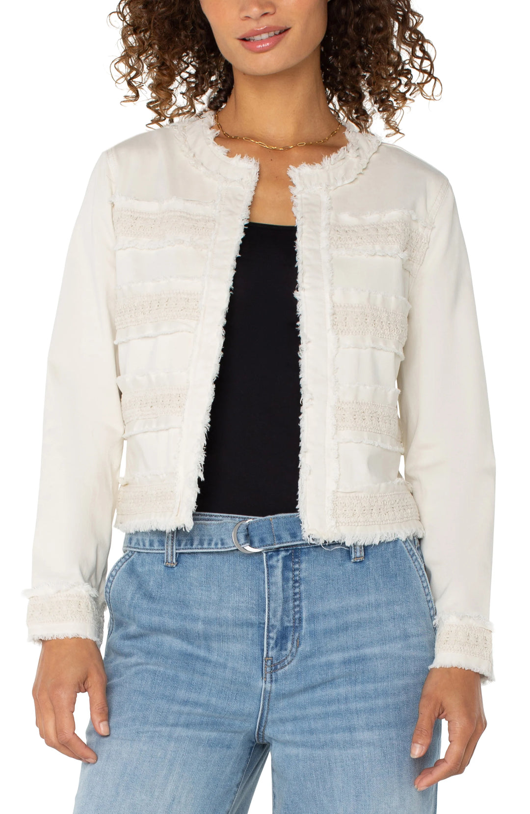 Collarless Lace Jacket In Bone