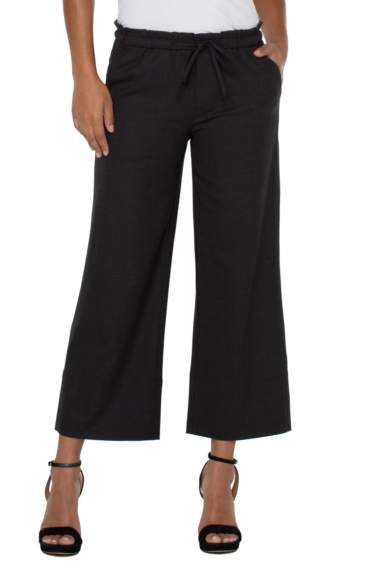 Tie Waist Wide Leg Crop in Black