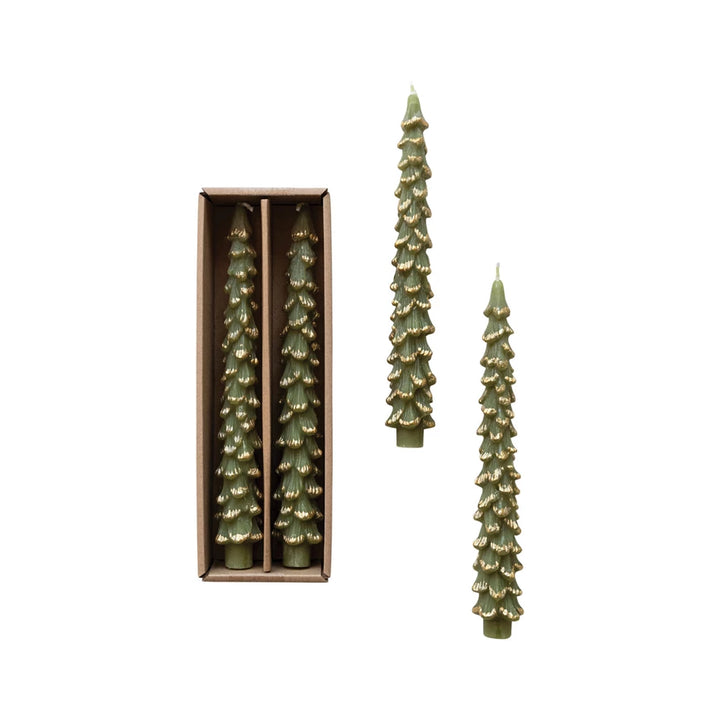 Tree Tapers in Green with Gold