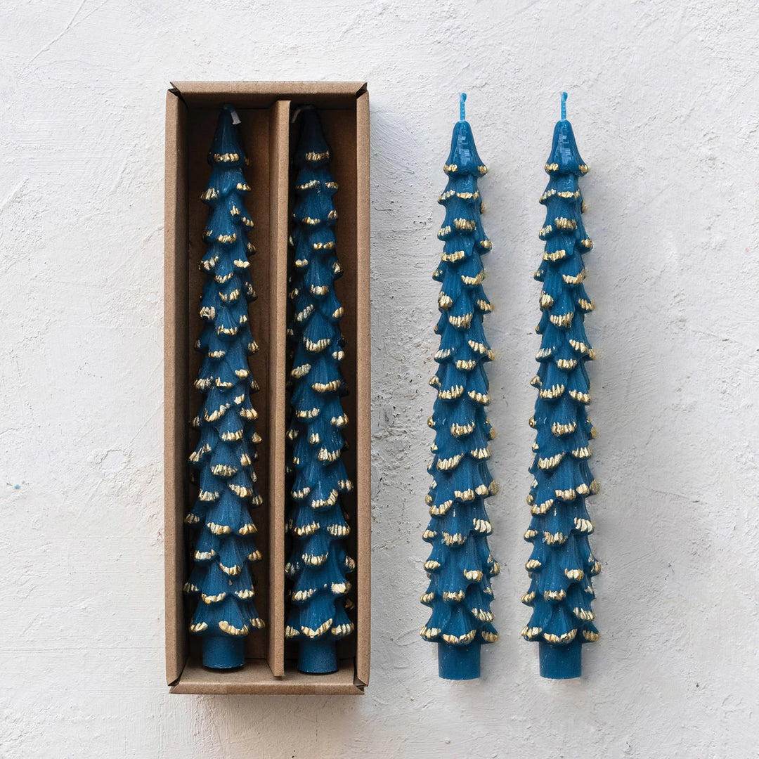 Tree Tapers in Blue with Gold