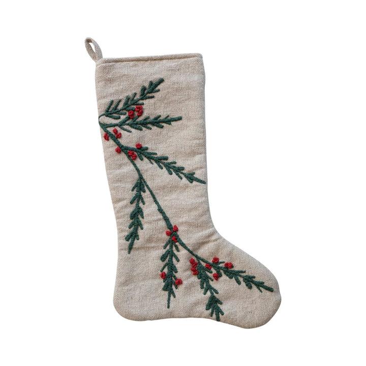 Embroidered Holly Stocking