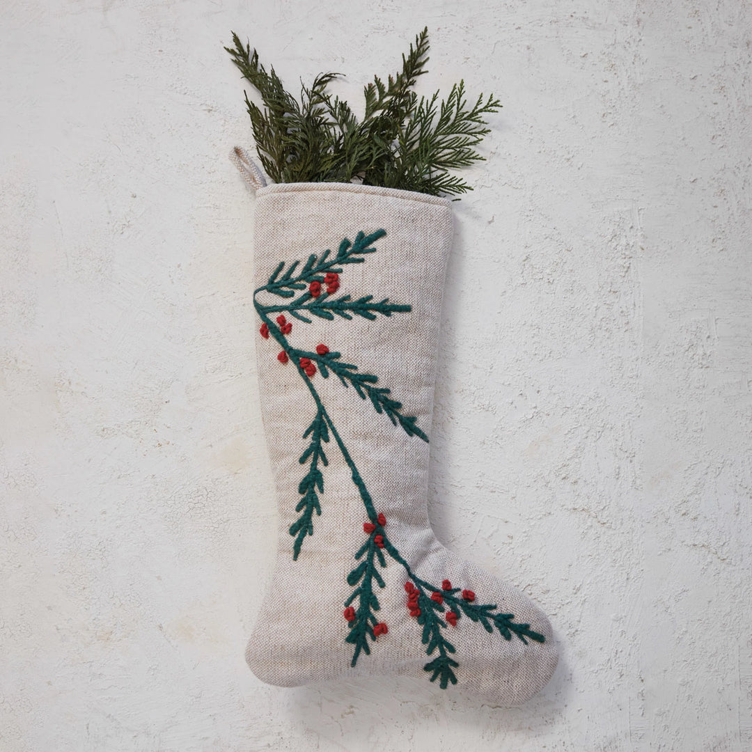 Embroidered Holly Stocking