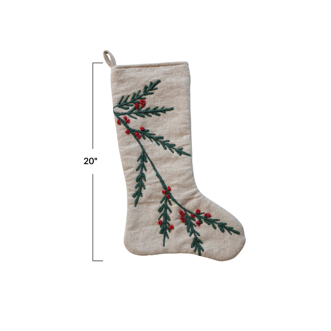 Embroidered Holly Stocking