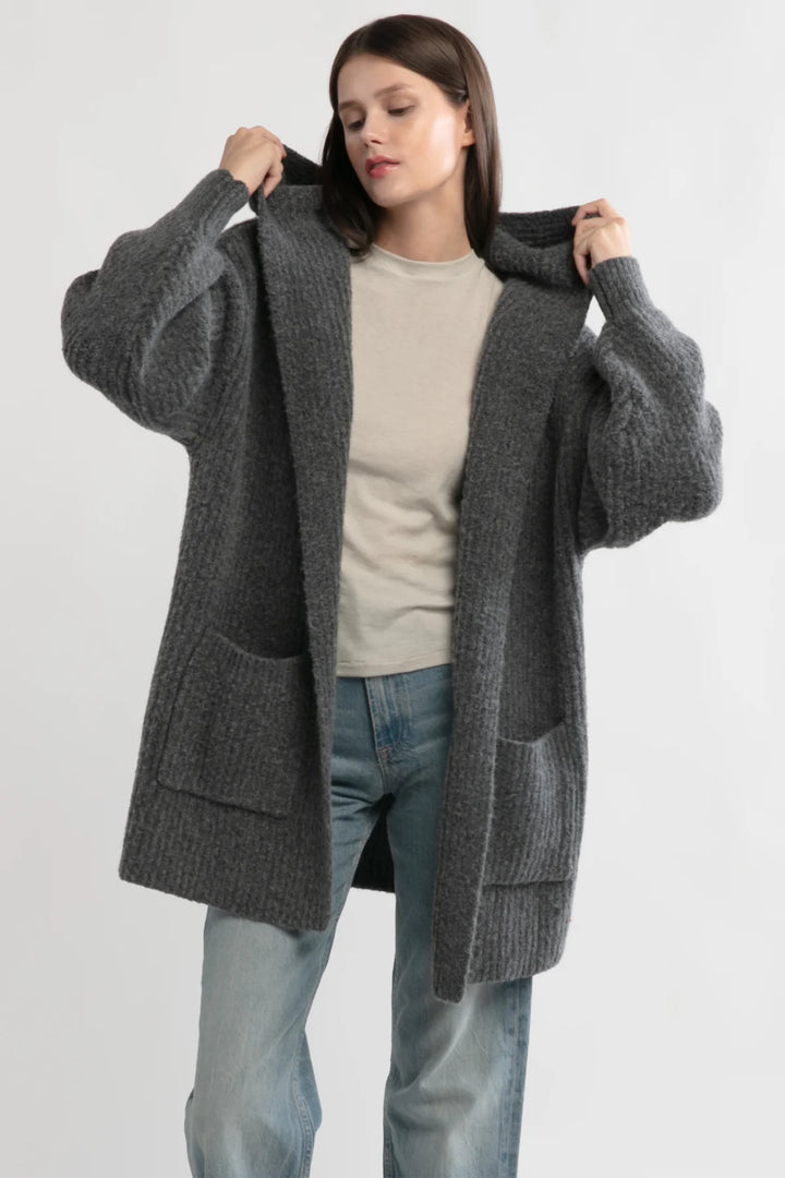 Lazy Day Hooded Cardigan in Charcoal