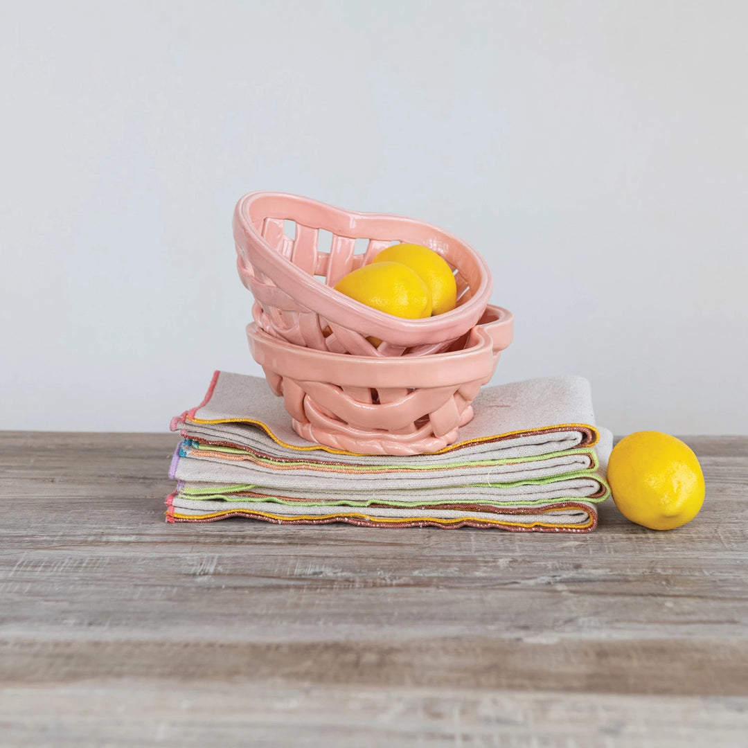 Pink Woven Stone Basket