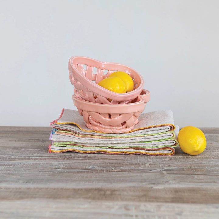 Pink Woven Stone Basket