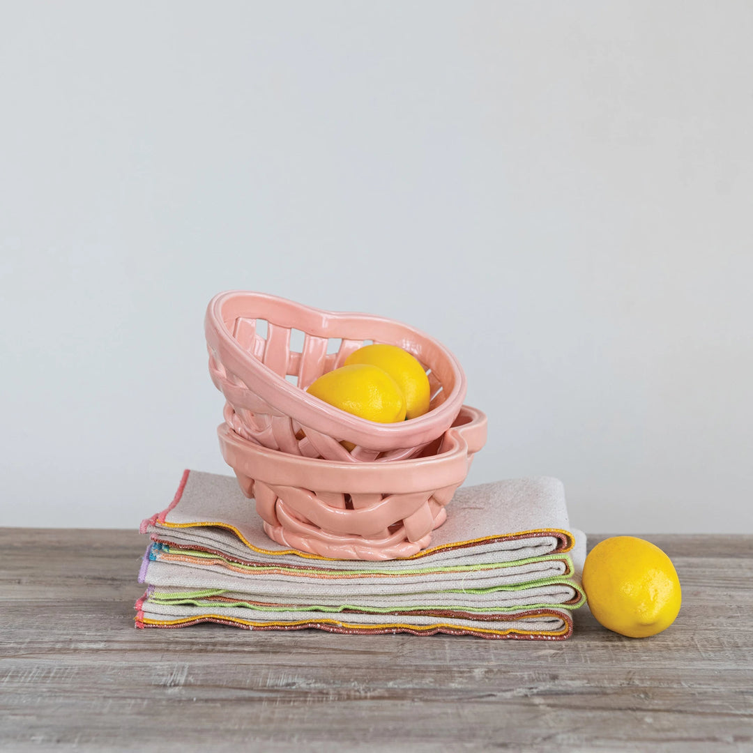 Pink Woven Stone Basket