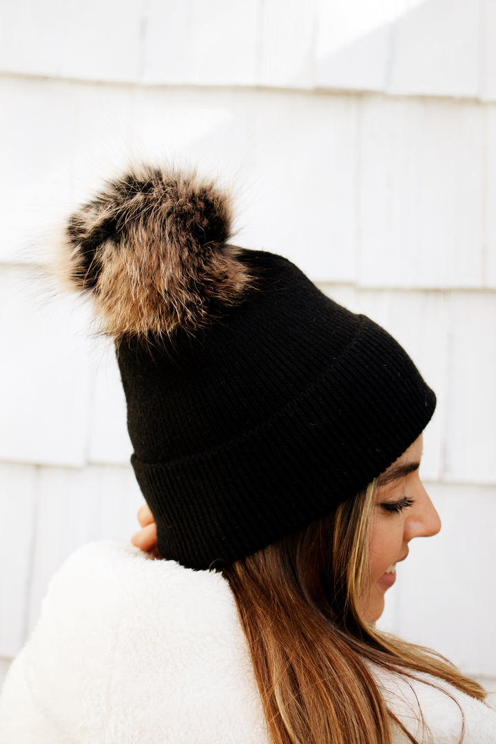 Ronnie Pom Pom Beanie in Black - Madison's Niche 